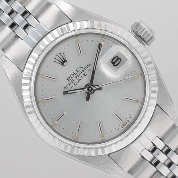 Rolex Ladies Date 26mm Steel Silver Index Dial Fluted Bezel Jubilee Band 6917 main image 11